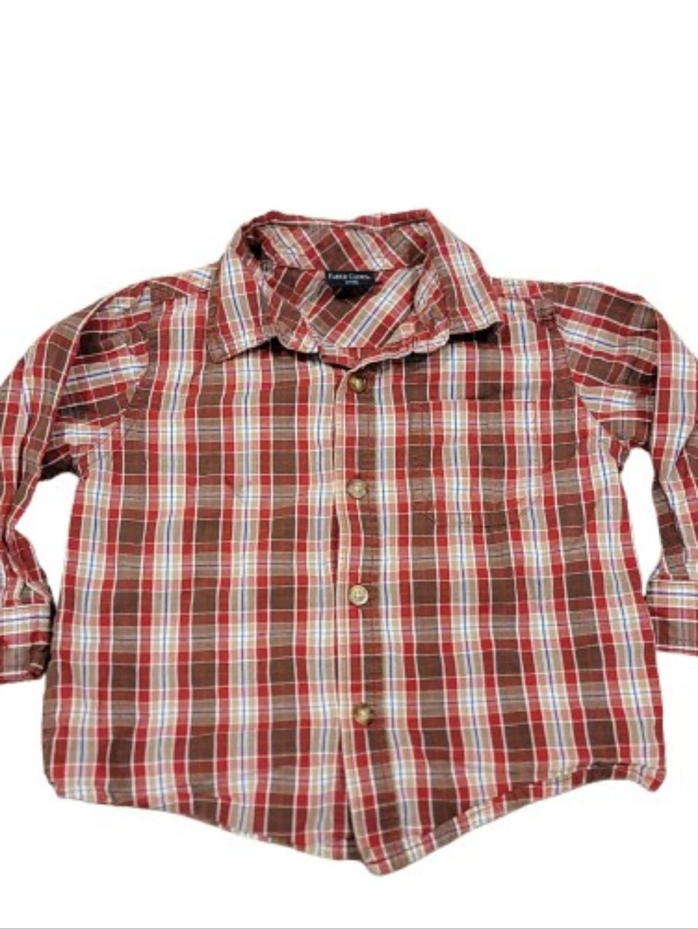 Faded Glory Button Front Shirt Toddler Boys 24M Red Brown Plaid Long Sleeve